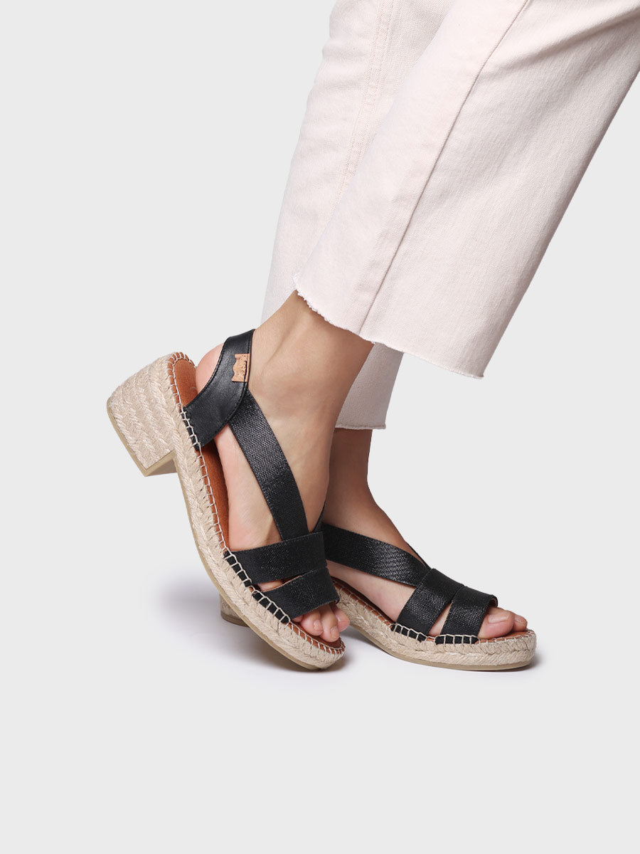 Women's espadrille with wide heel and metallic elastic - DAMA