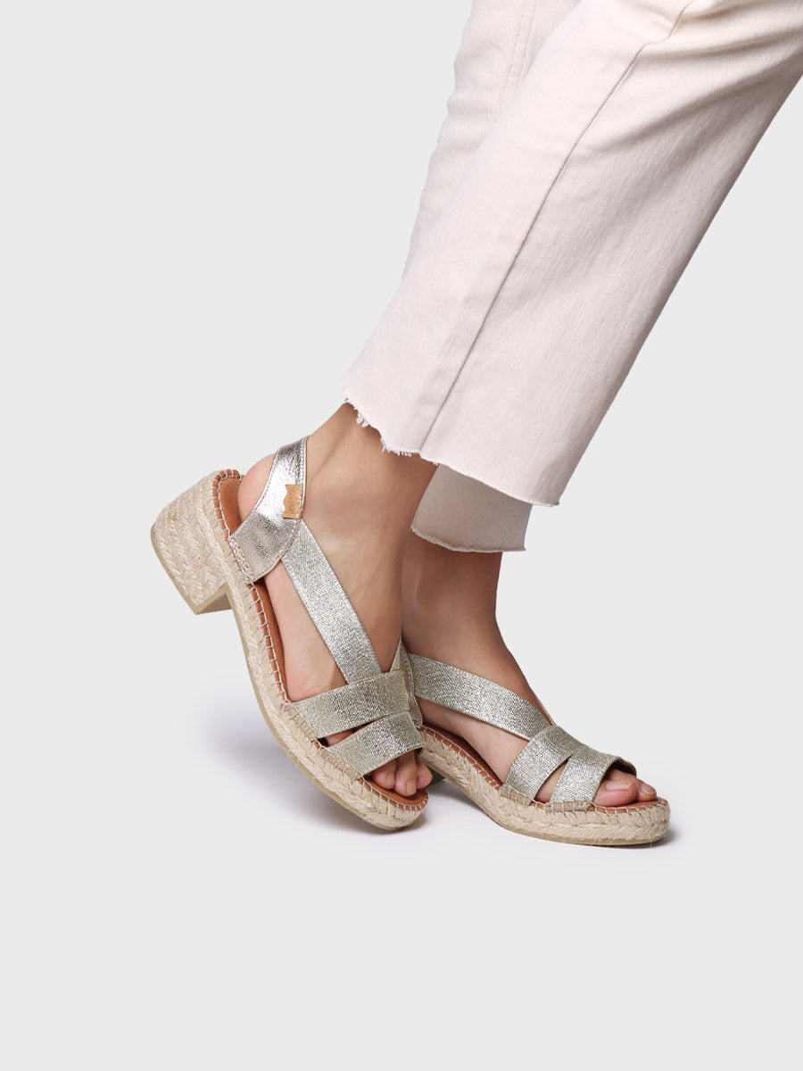 Women's espadrille with wide heel and metallic elastic - DAMA