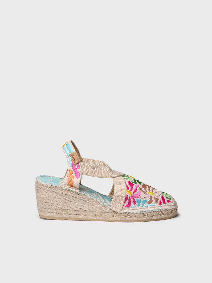 Espadrille compensée femme à broderies multicolores | MONTJOI
