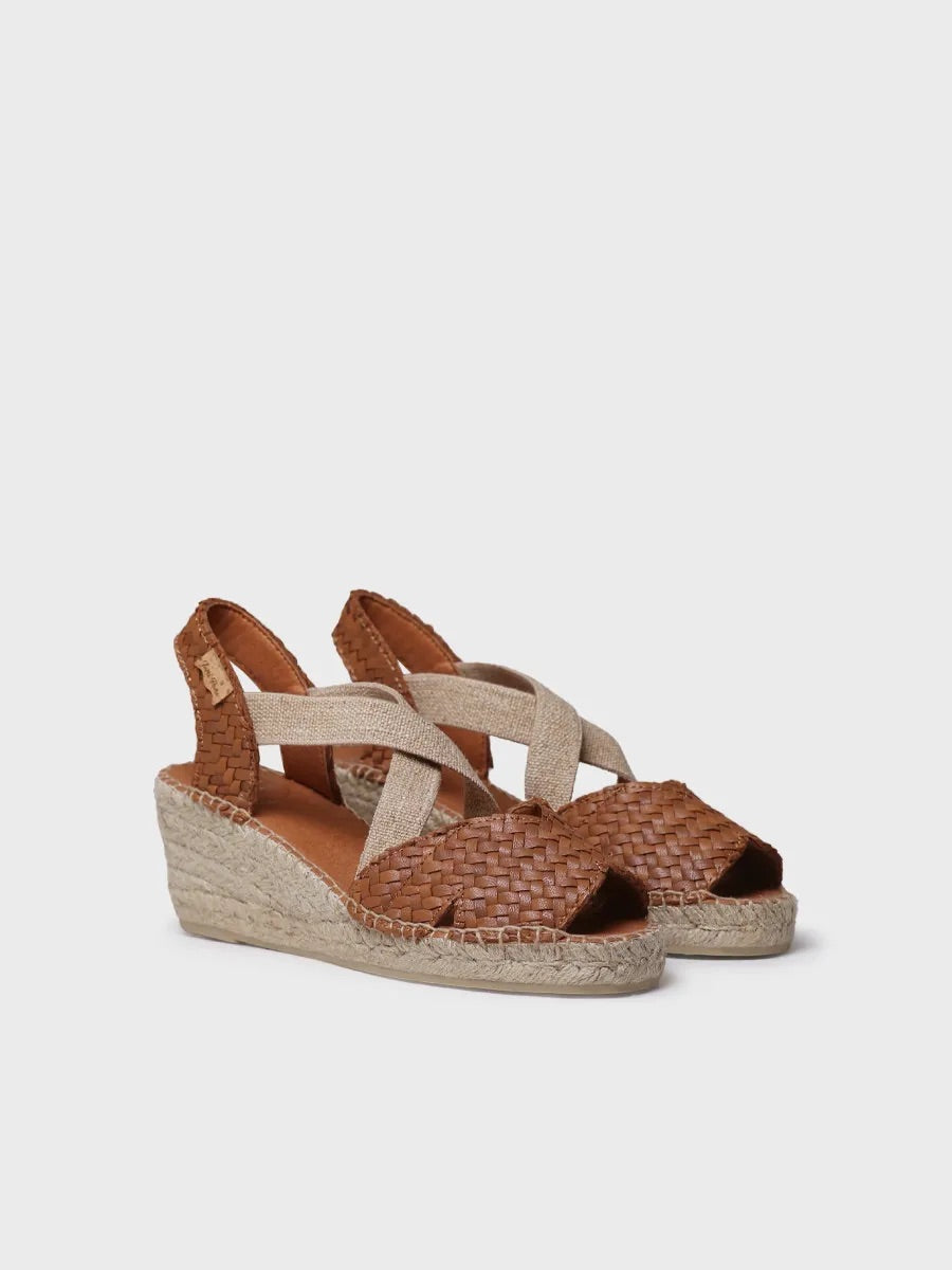 Women's open espadrille in braided leather with wedge heel | SALINA