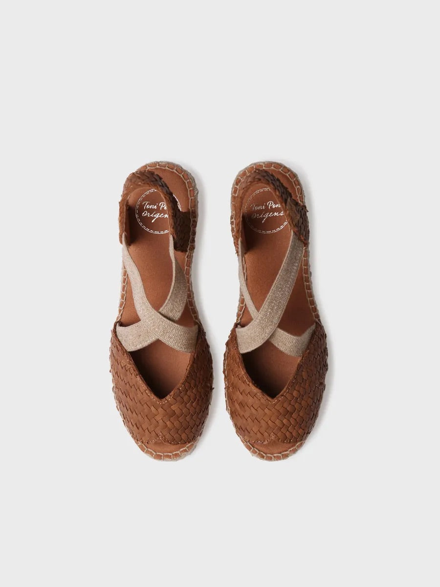 Women's open espadrille in braided leather with wedge heel | SALINA