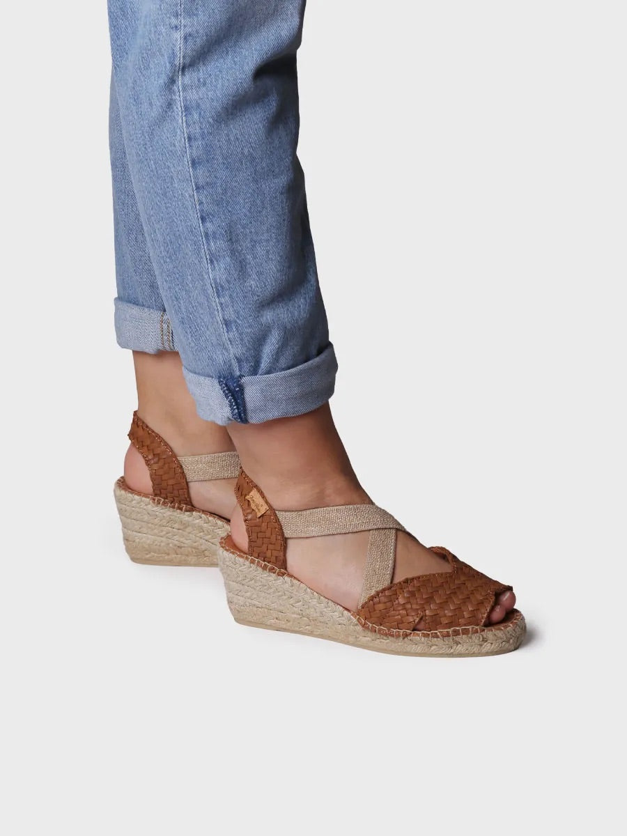 Women's open espadrille in braided leather with wedge heel | SALINA