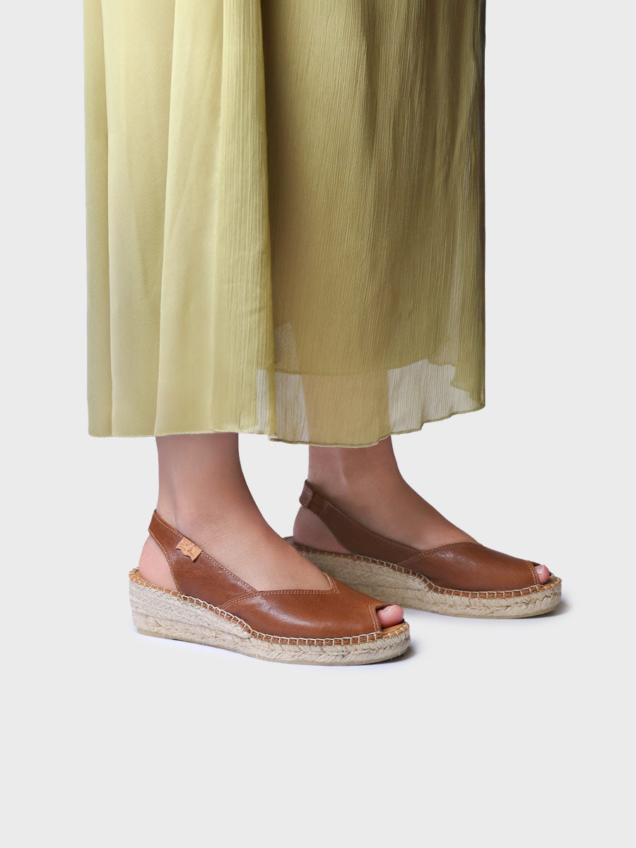 Women's leather peep-toe espadrille wedge | BERNIA-P