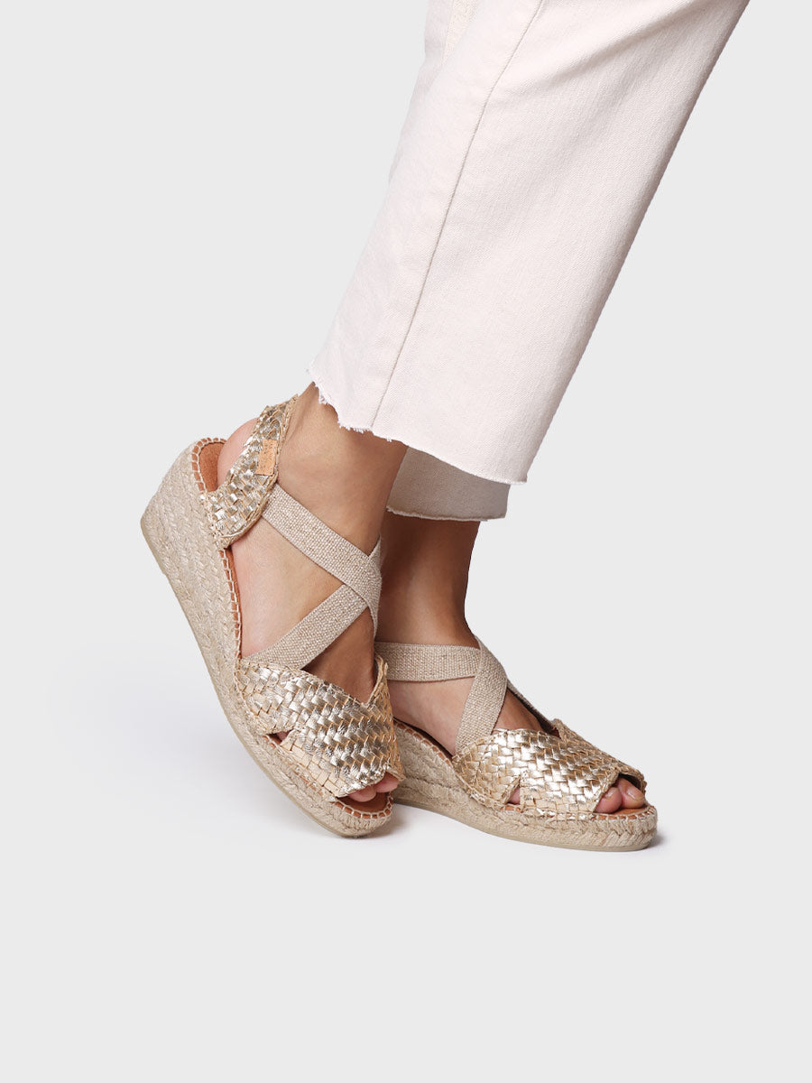Women's open espadrille in braided leather with wedge heel | SALINA