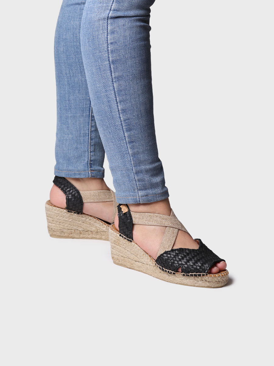 Espadrille ouverte pour femme en cuir tressé à talon compensé | SALINA
