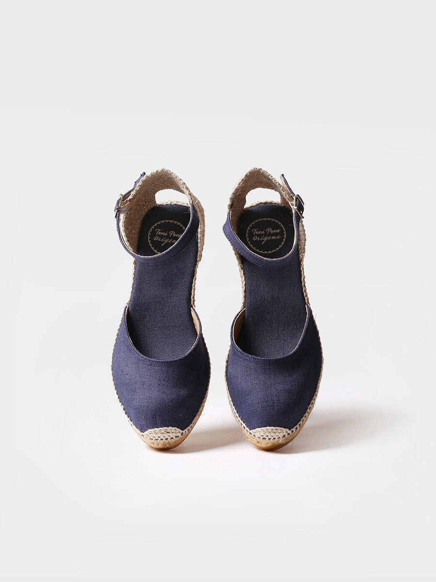 Jute wedge espadrilles with buckle - CALDES-NAVY