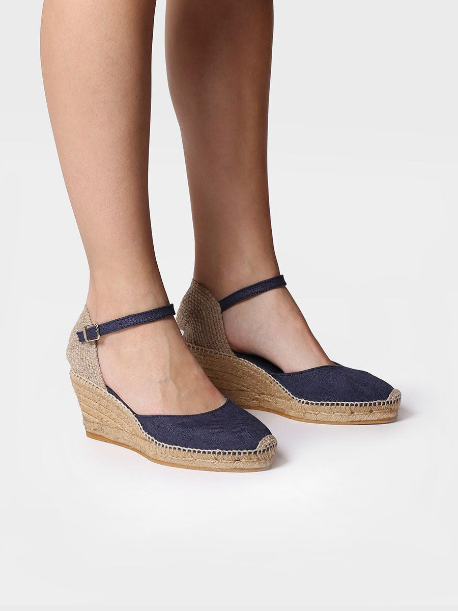 Jute wedge espadrilles with buckle - CALDES-NAVY