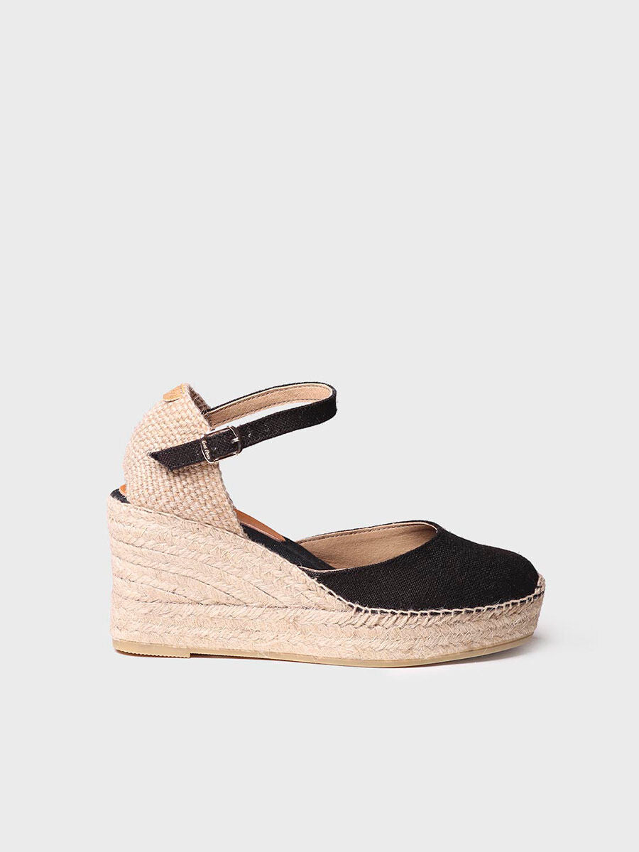 Women's linen wedge espadrilles - LAIA-NT-BLACK