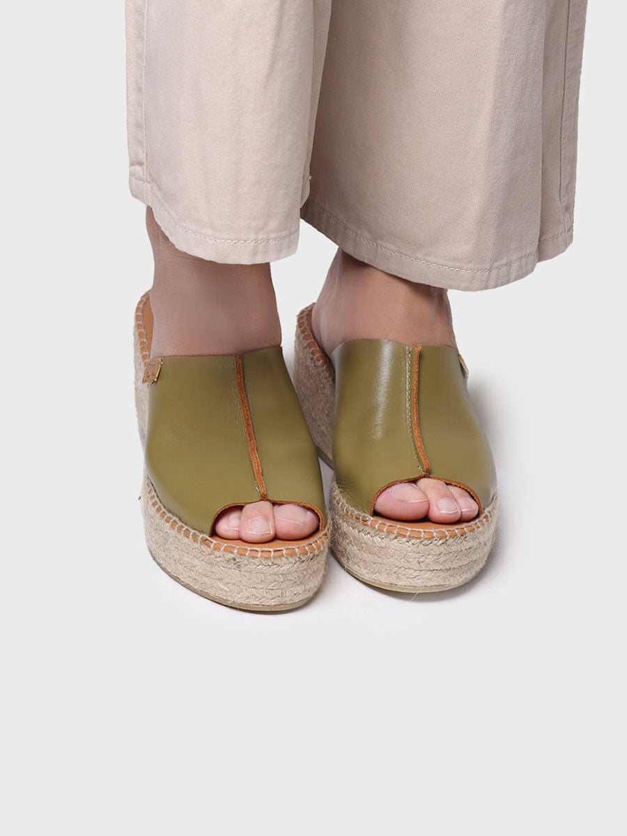 Women's leather espadrilles - IVONNE-KHAKI