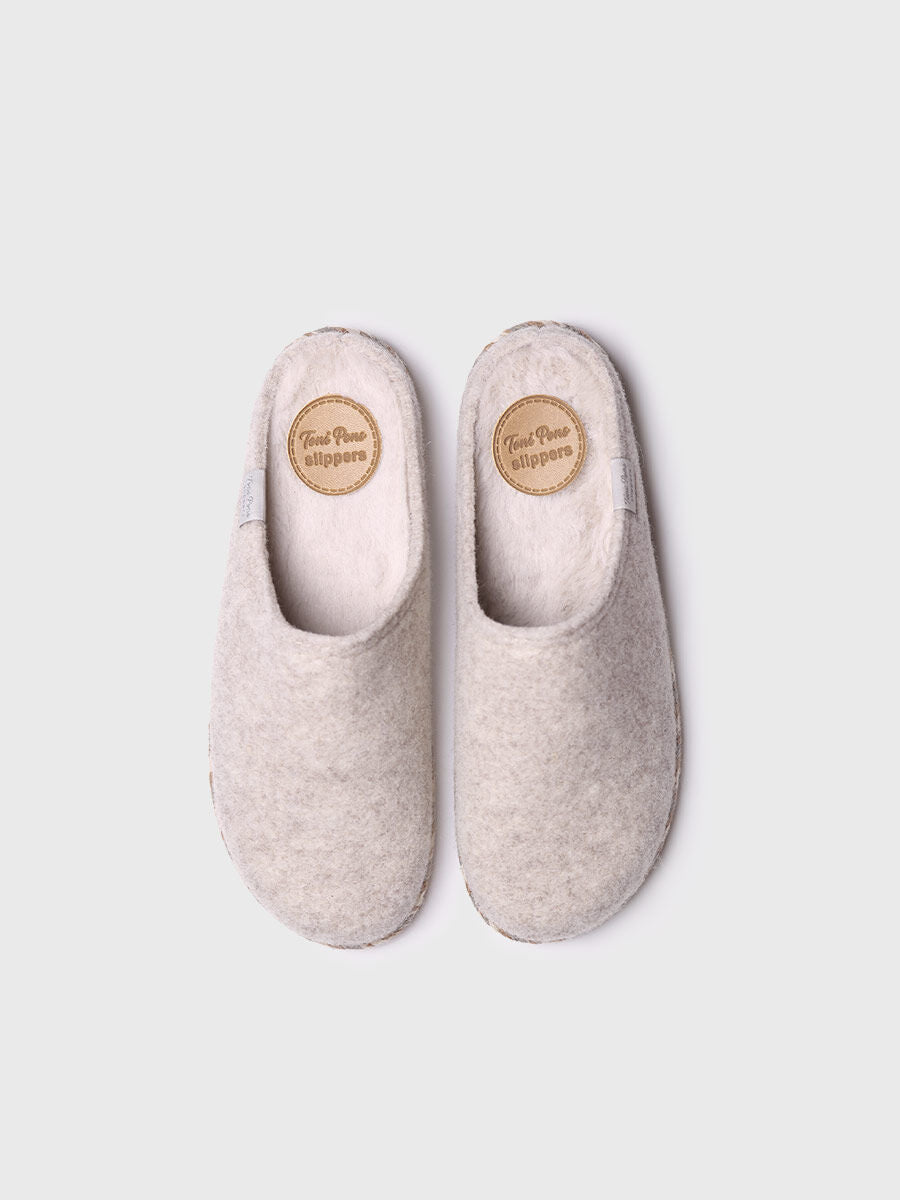 Women's Slippers in Felt in Ecru - DELI-FP-ECRU