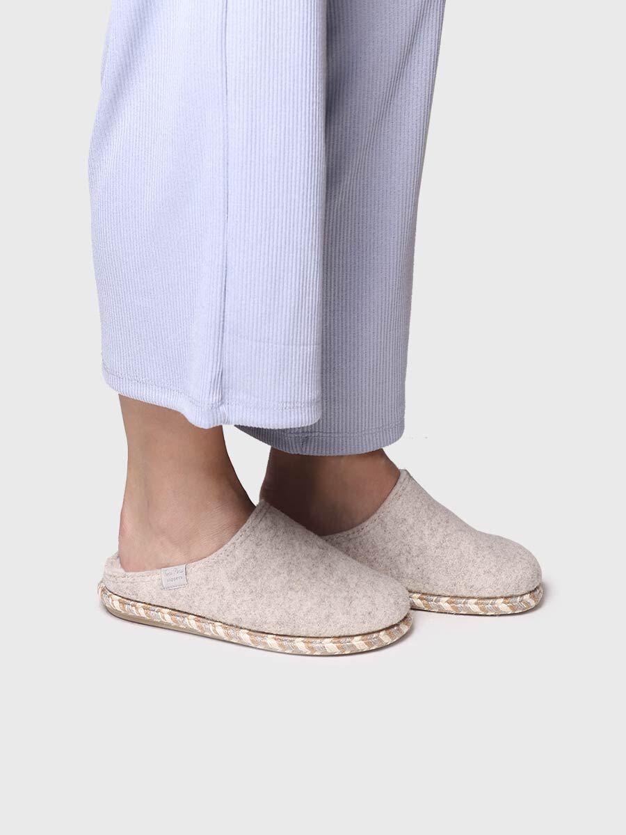 Women's Slippers in Felt in Ecru - DELI-FP-ECRU