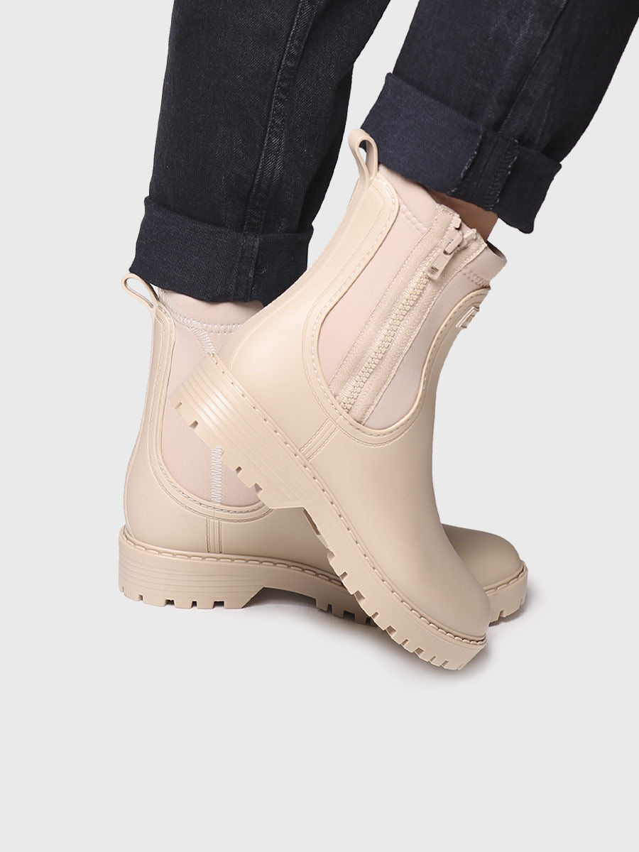 Women's Neoprene and Rubber rain Ankle boot in Beige - CLAIS-BEIGE