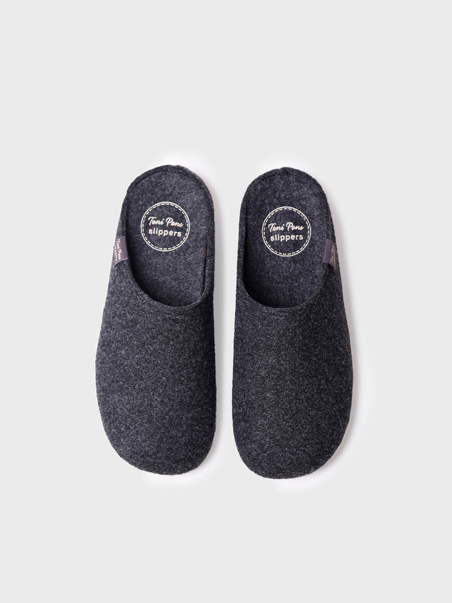 Women's clog-style slipper made from recycled felt in Black - MONA-FR-BLACK