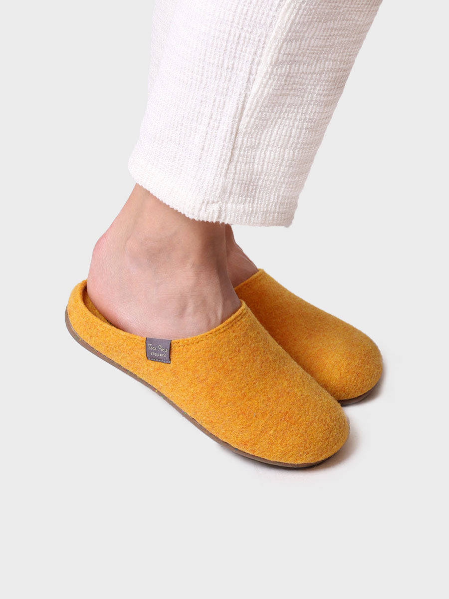 Women's clog-style slipper made from recycled felt in Yellow - MONA-FR-YELLOW