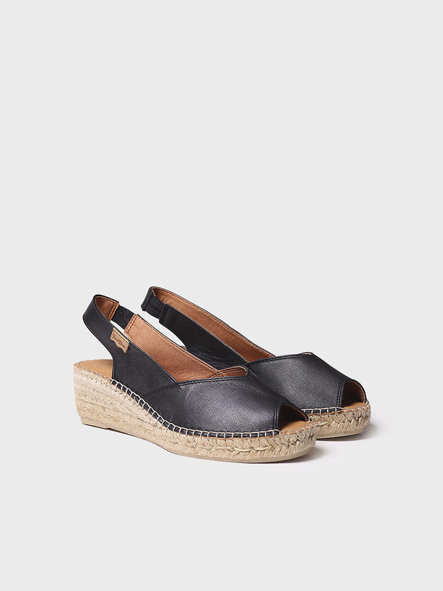 Wedge espadrilles in leather - BERNIA-P-BLACK