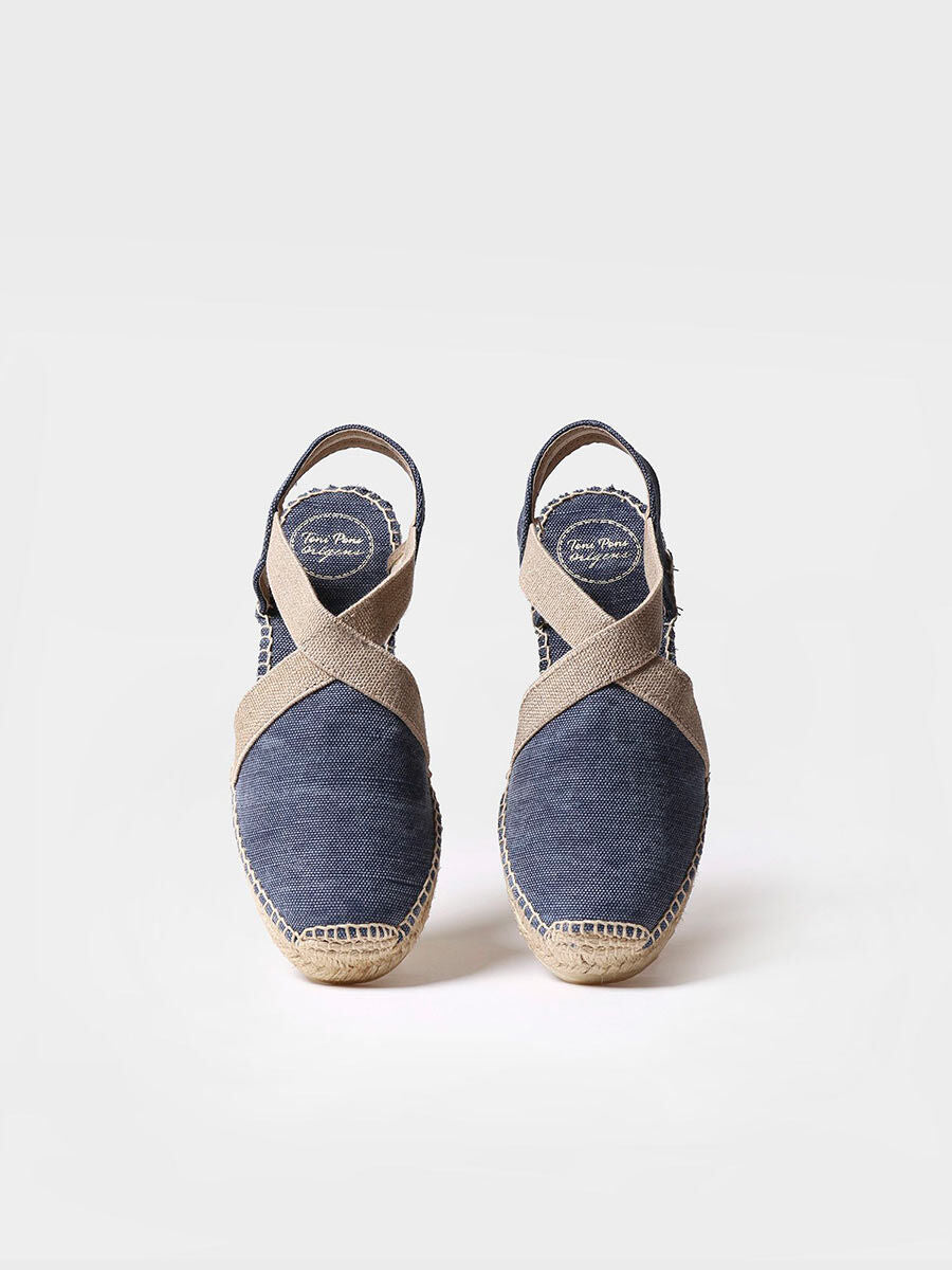 Women's flat vegan espadrilles in cotton fabric - VERDI-V-NAVY