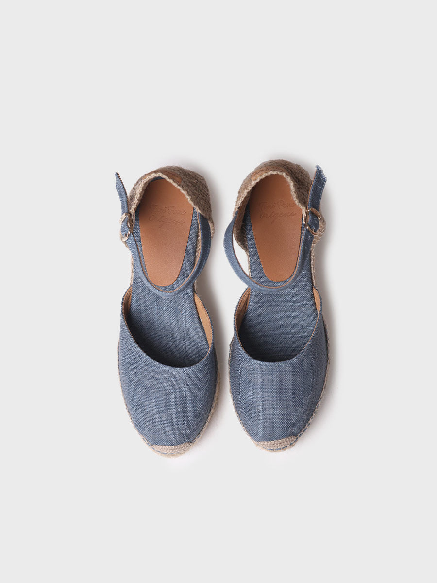 Women's linen wedge espadrilles - LAIA-NT-JEANS