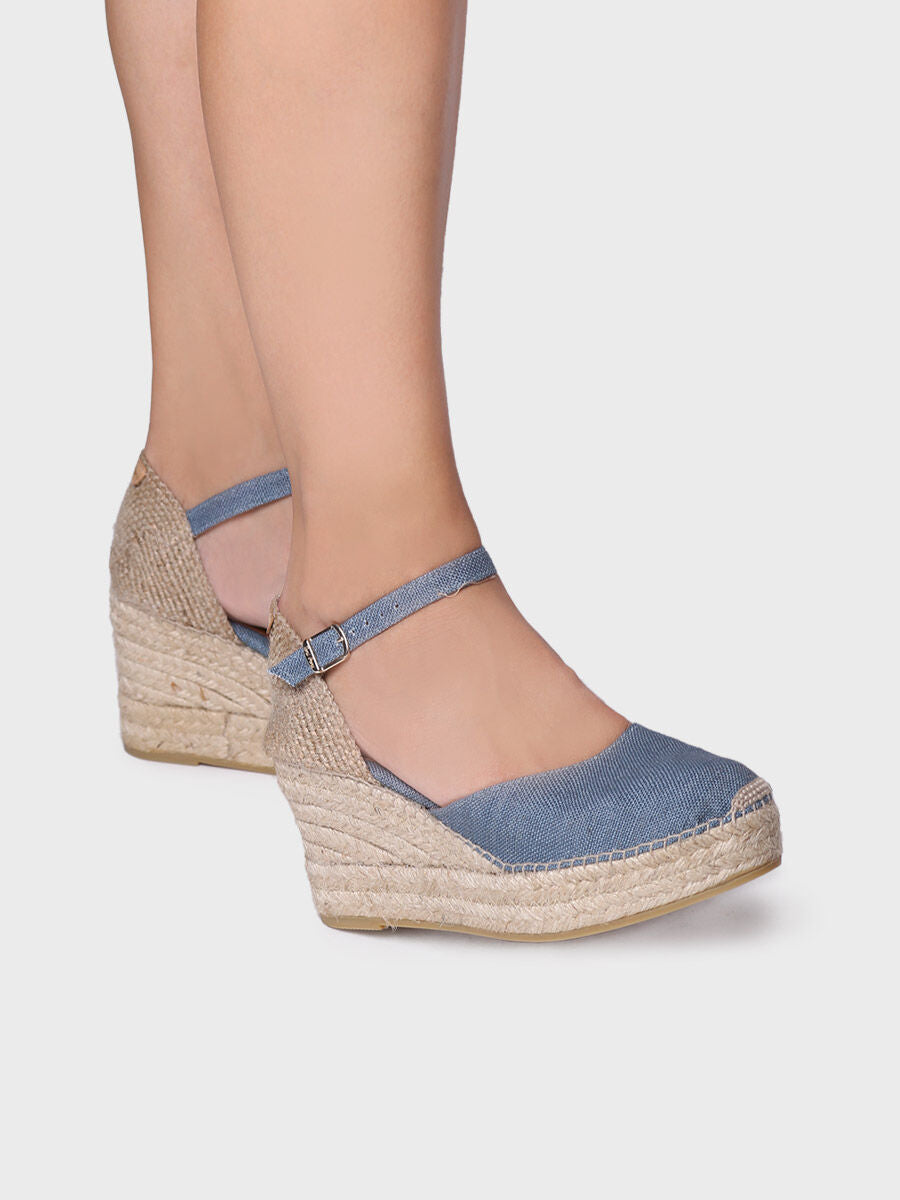 Women's linen wedge espadrilles - LAIA-NT-JEANS