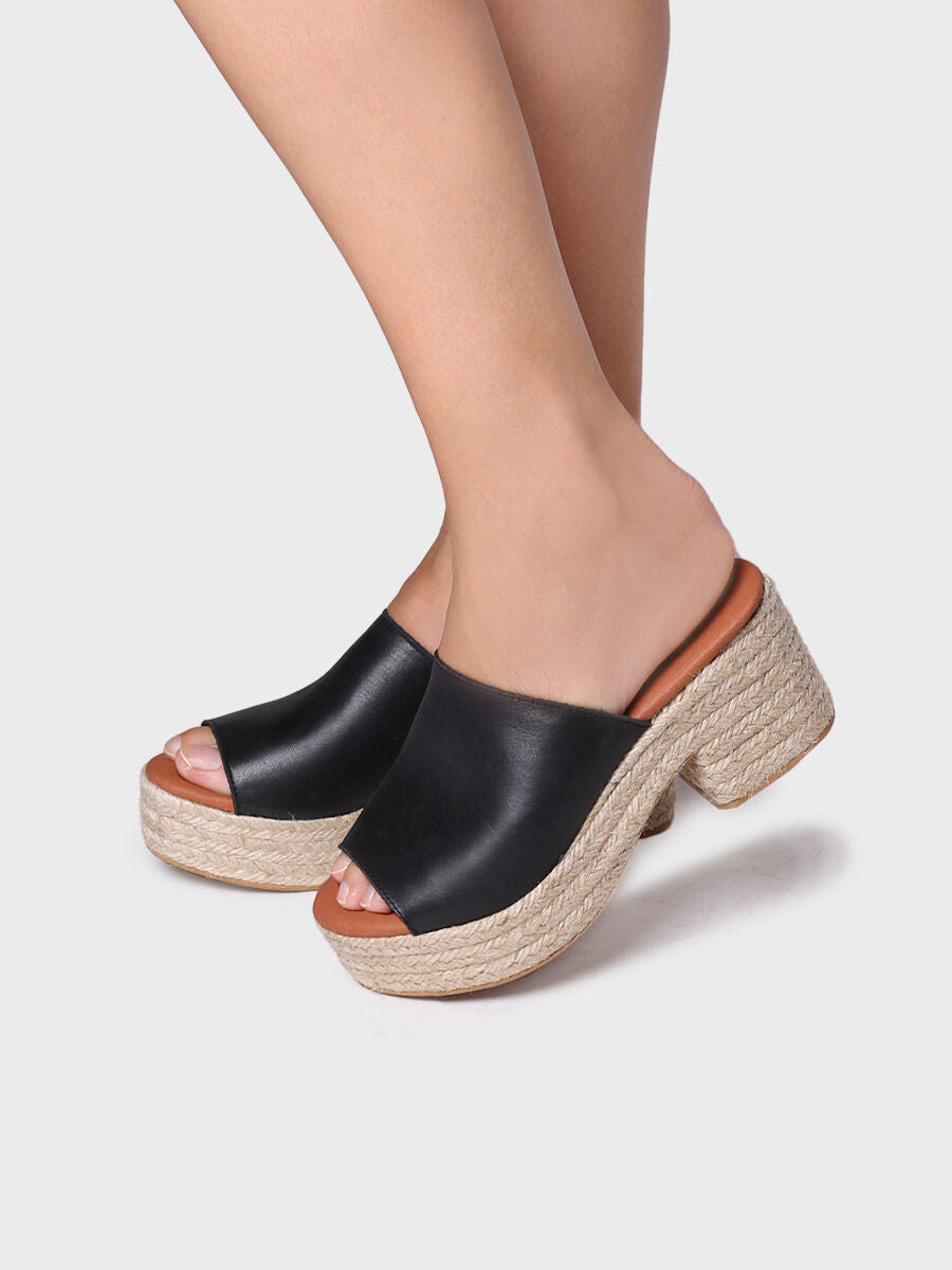 Leather espadrilles with wide heel - ANDREA-BLACK