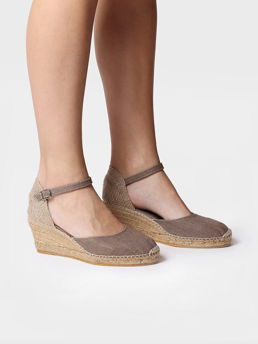 Jute wedge espadrilles with buckle - CALDES-TAUPE