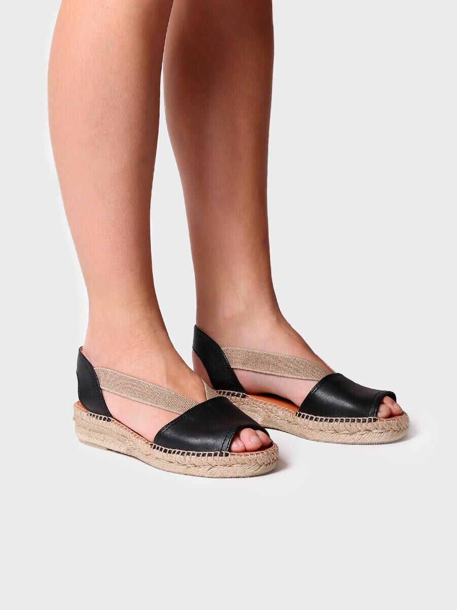 Flat leather sandal with elastics - ETNA-BLACK