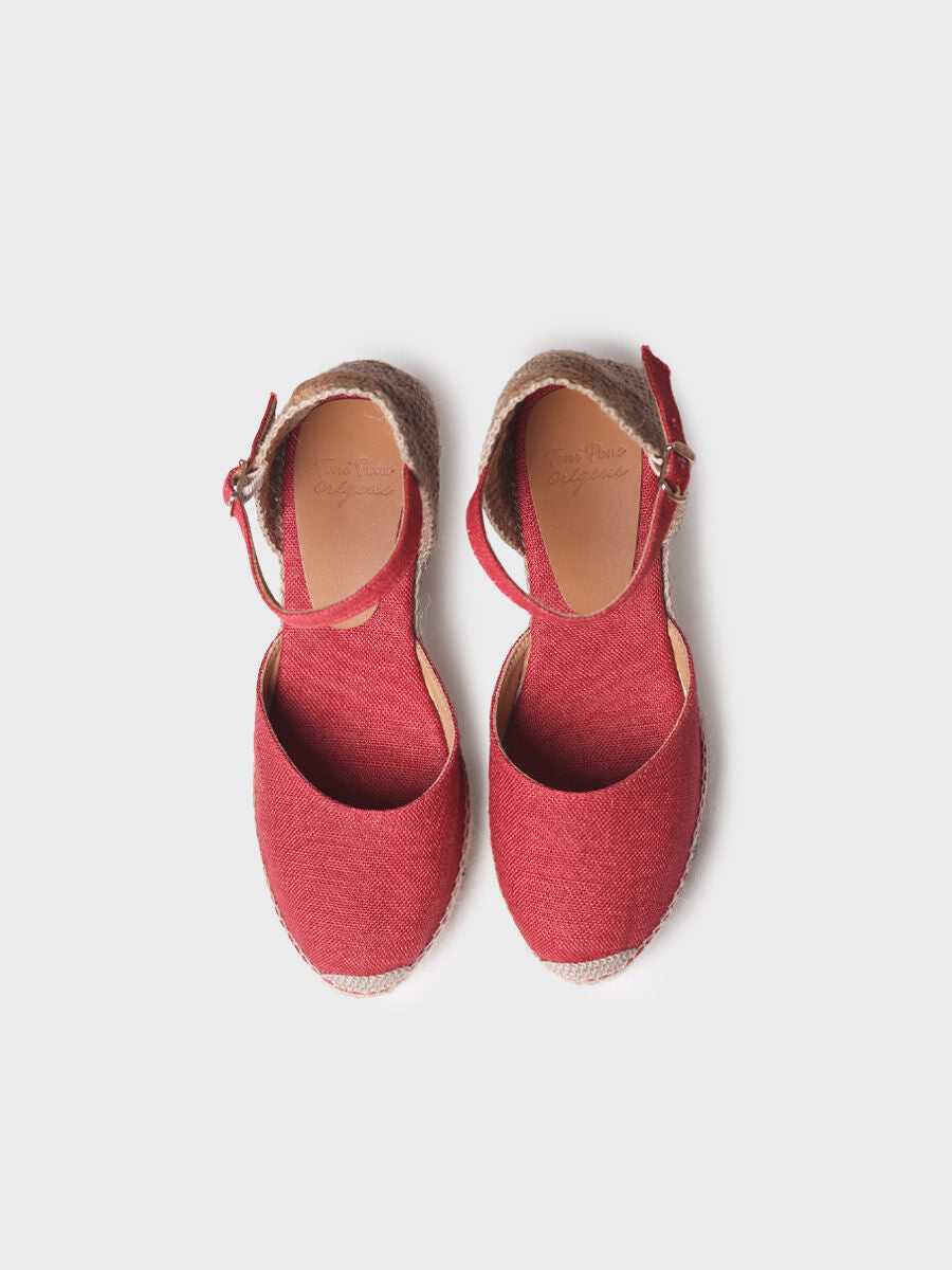 Women's linen wedge espadrilles - LAIA-NT-RED