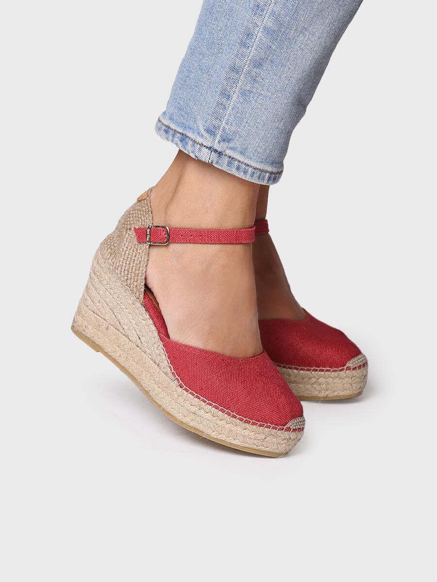 Women's linen wedge espadrilles - LAIA-NT-RED