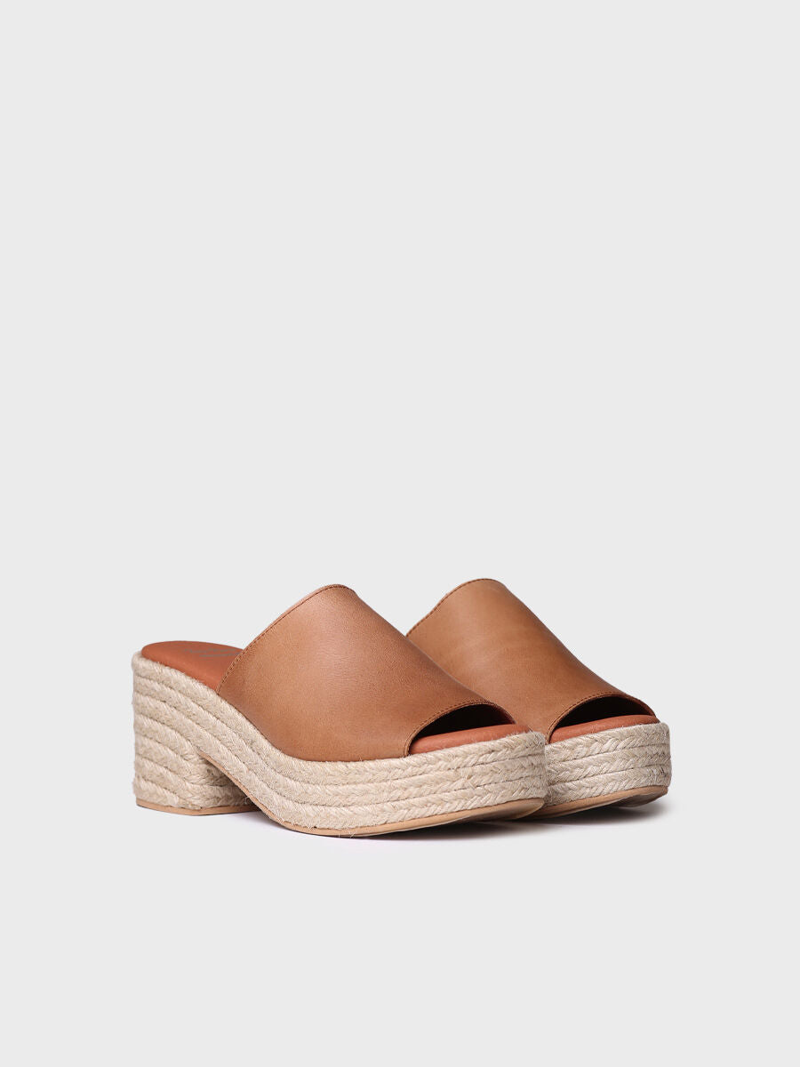 Leather espadrilles with wide heel - ANDREA-TAN