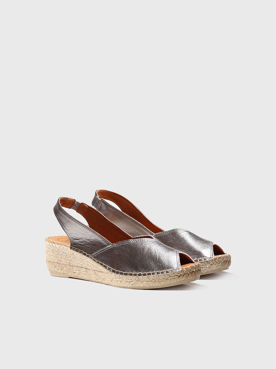 Wedge espadrilles in leather - BERNIA-P-SILVER