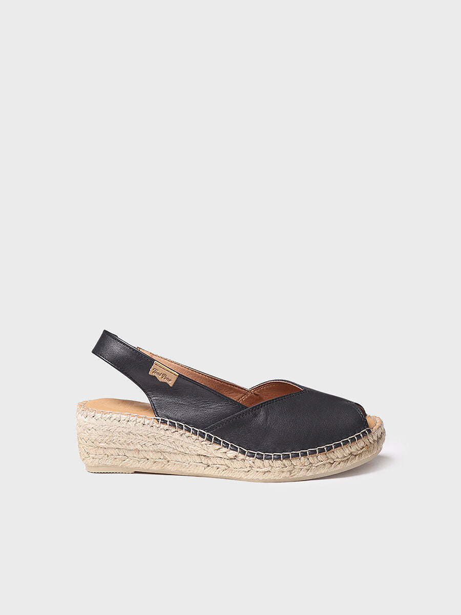 Wedge espadrilles in leather - BERNIA-P-BLACK