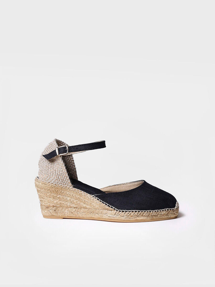 Jute wedge espadrilles with buckle - CALDES-BLACK