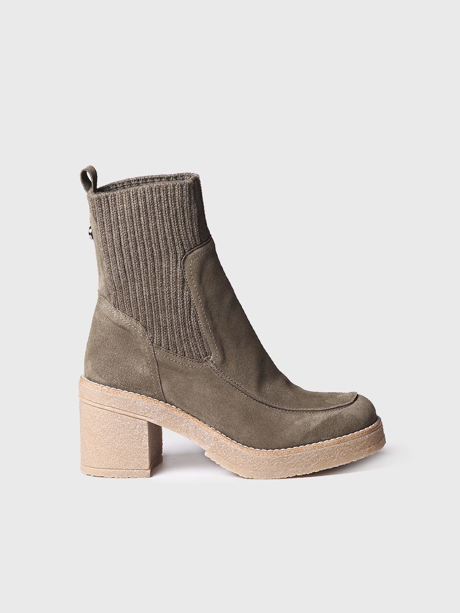 Women's wide heel ankle boot in suede and knit fabric - PRAGA-SY