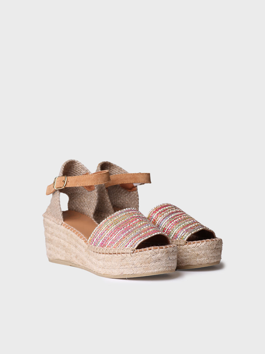 Women's peep toe espadrilles in multicoloured fabric - IVET-CL