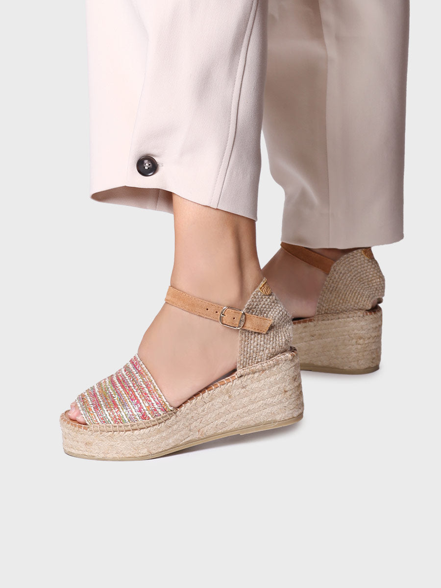 Women's peep toe espadrilles in multicoloured fabric - IVET-CL