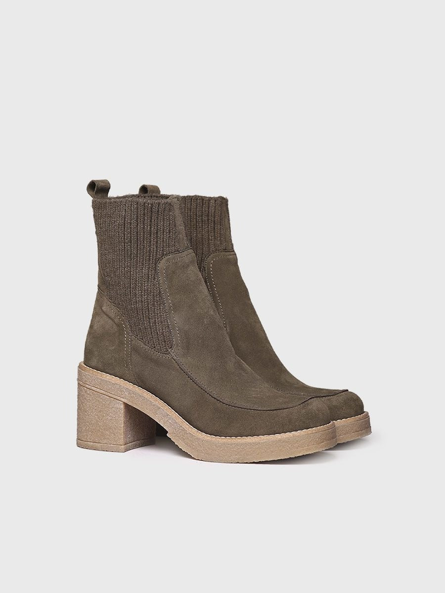 Women's wide heel ankle boot in suede and knit fabric - PRAGA-SY