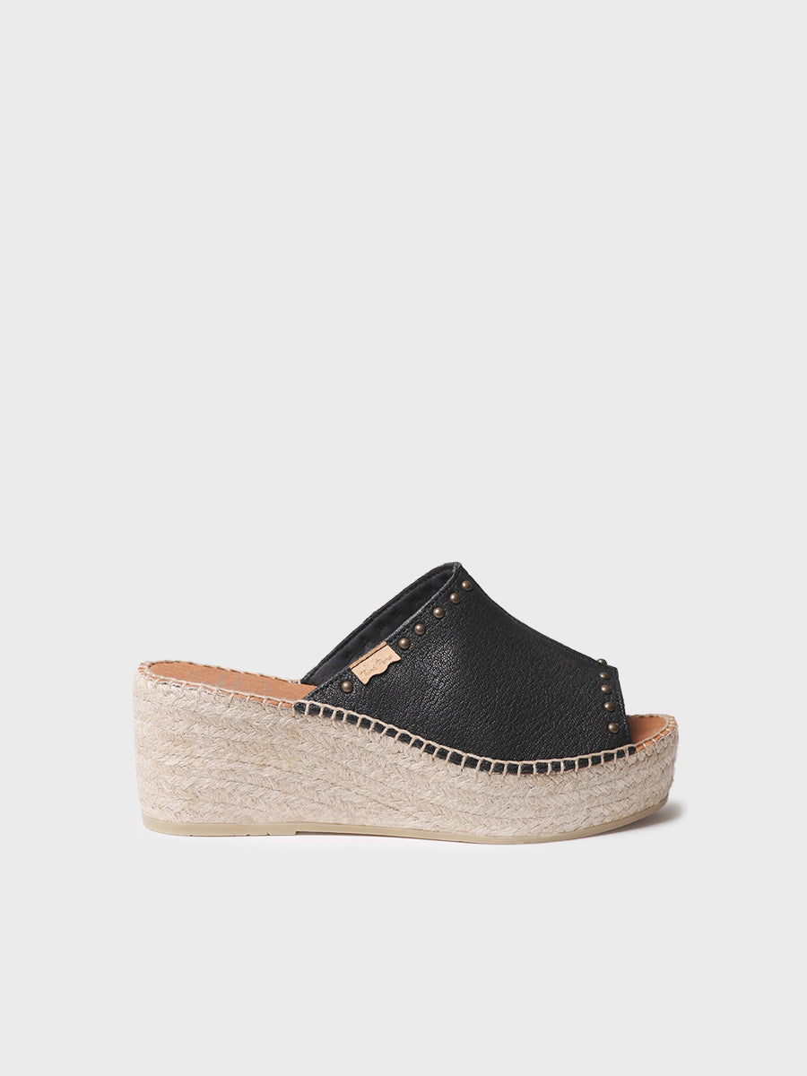 Women's backless espadrille in leather with wedge heel and studs | MODENA