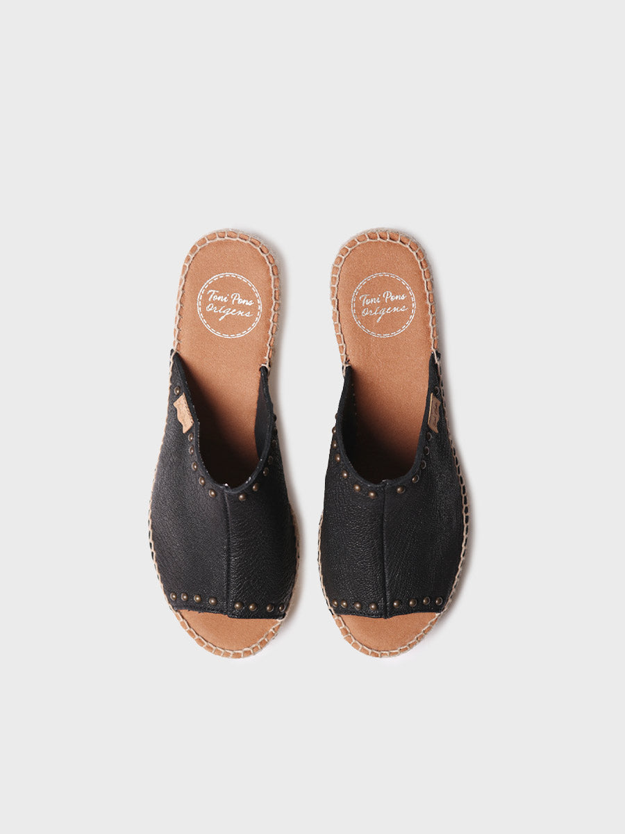 Women's backless espadrille in leather with wedge heel and studs | MODENA