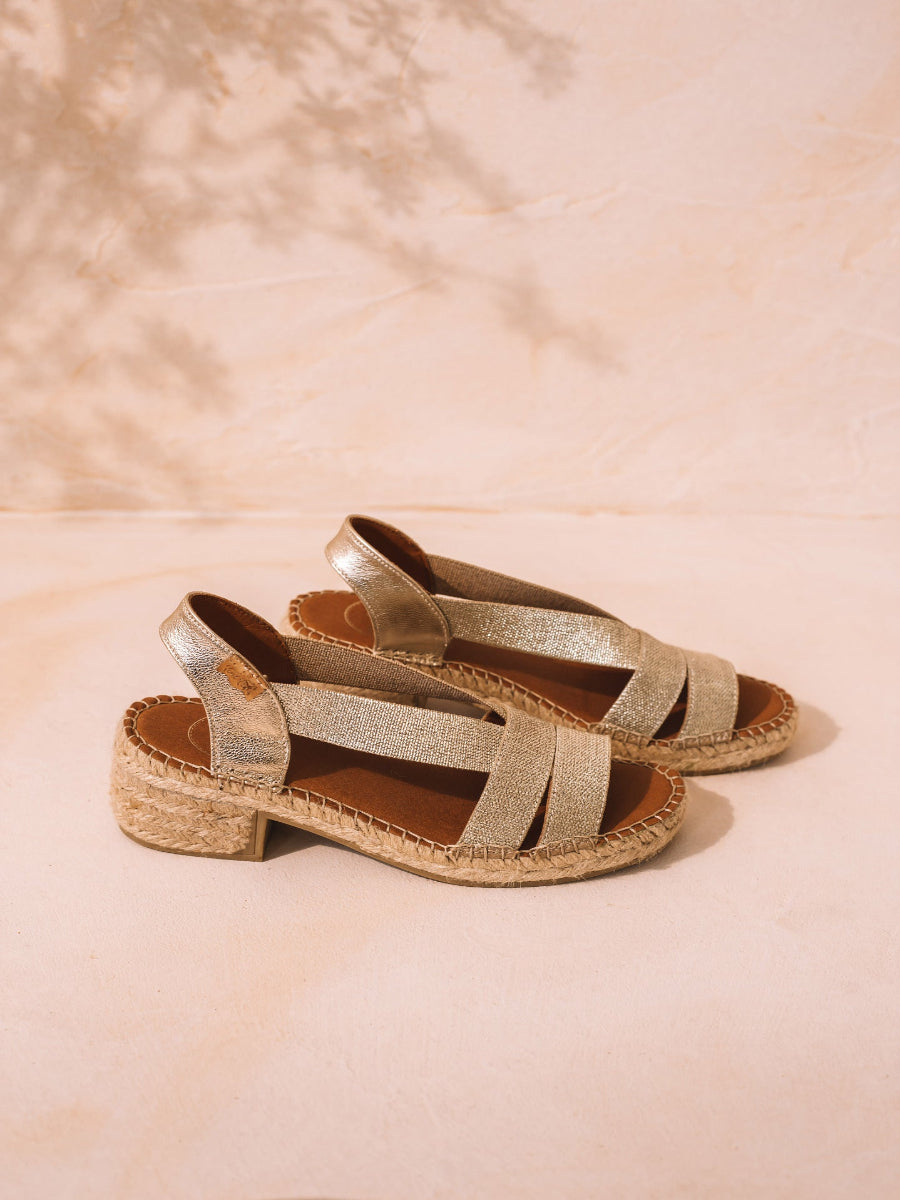 Women's espadrille with wide heel and metallic elastic - DAMA