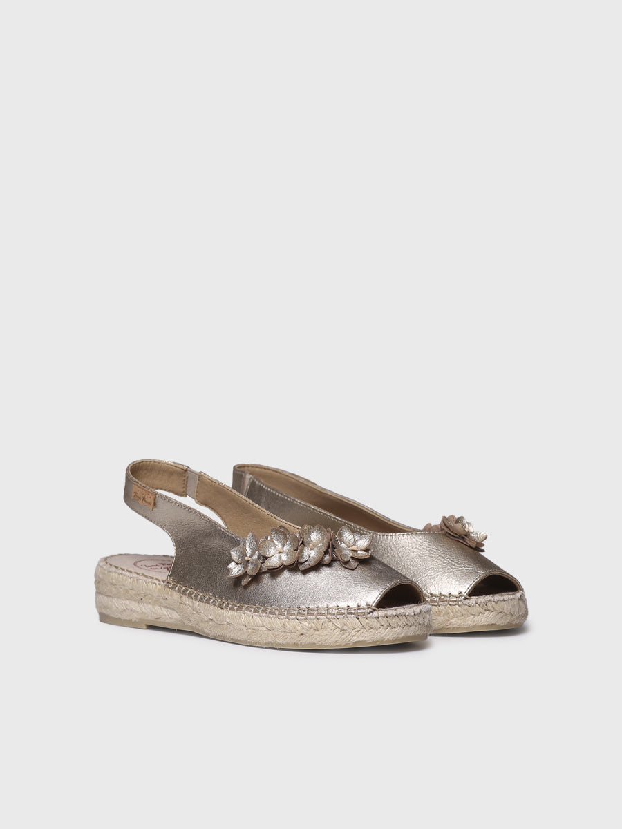 Women's metallic flat espadrilles with flowers | ERICA-TA