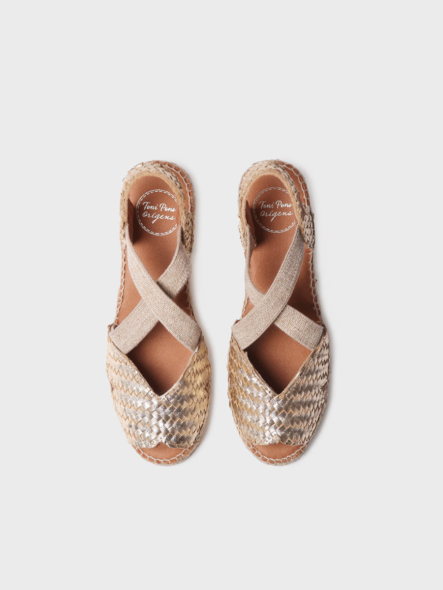 Women's open espadrille in braided leather with wedge heel | SALINA