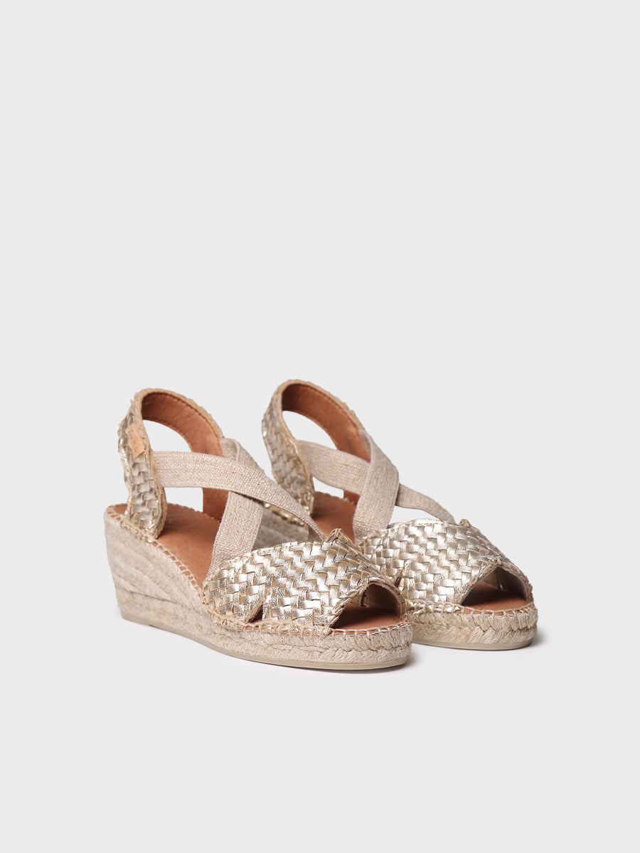 Women's open espadrille in braided leather with wedge heel | SALINA