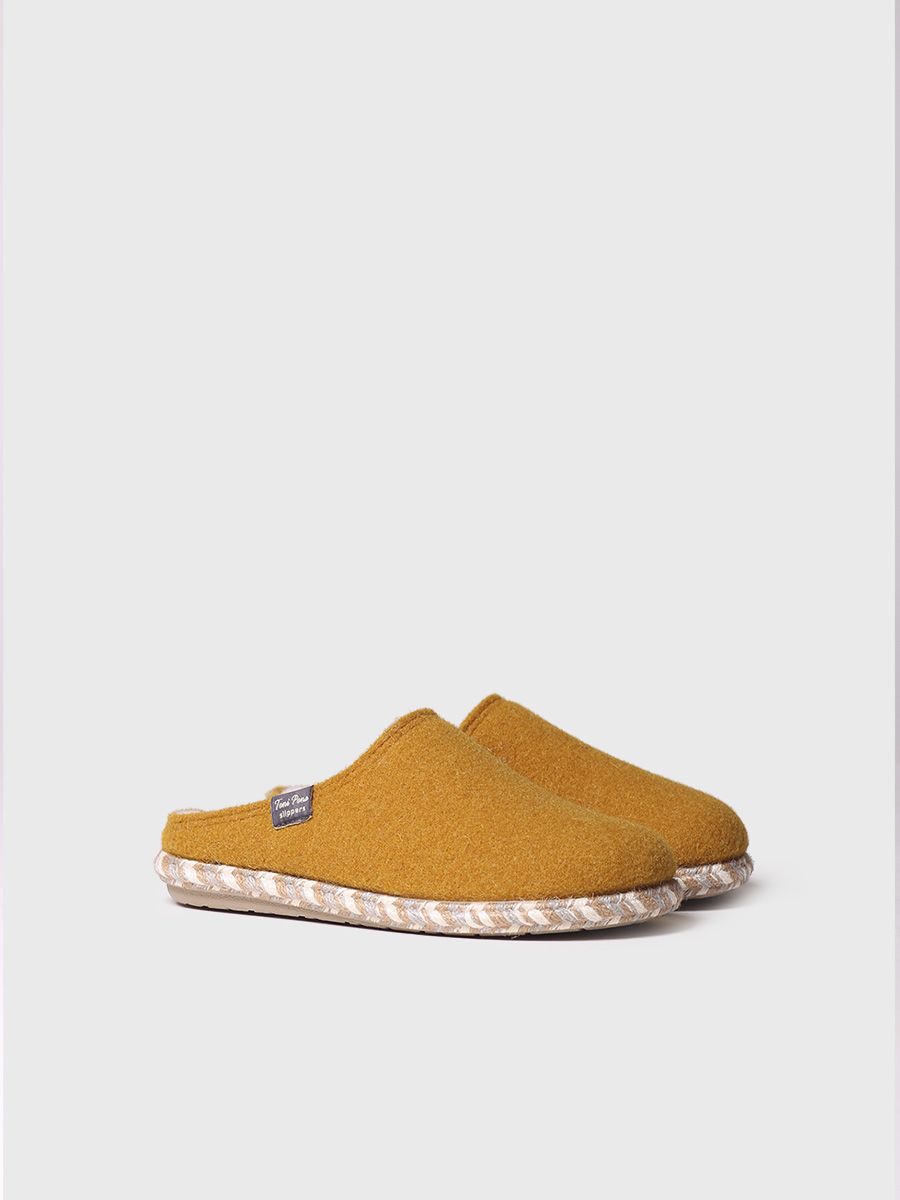 Women's slippers in felt in Ocre - DELI-FP-OCRE