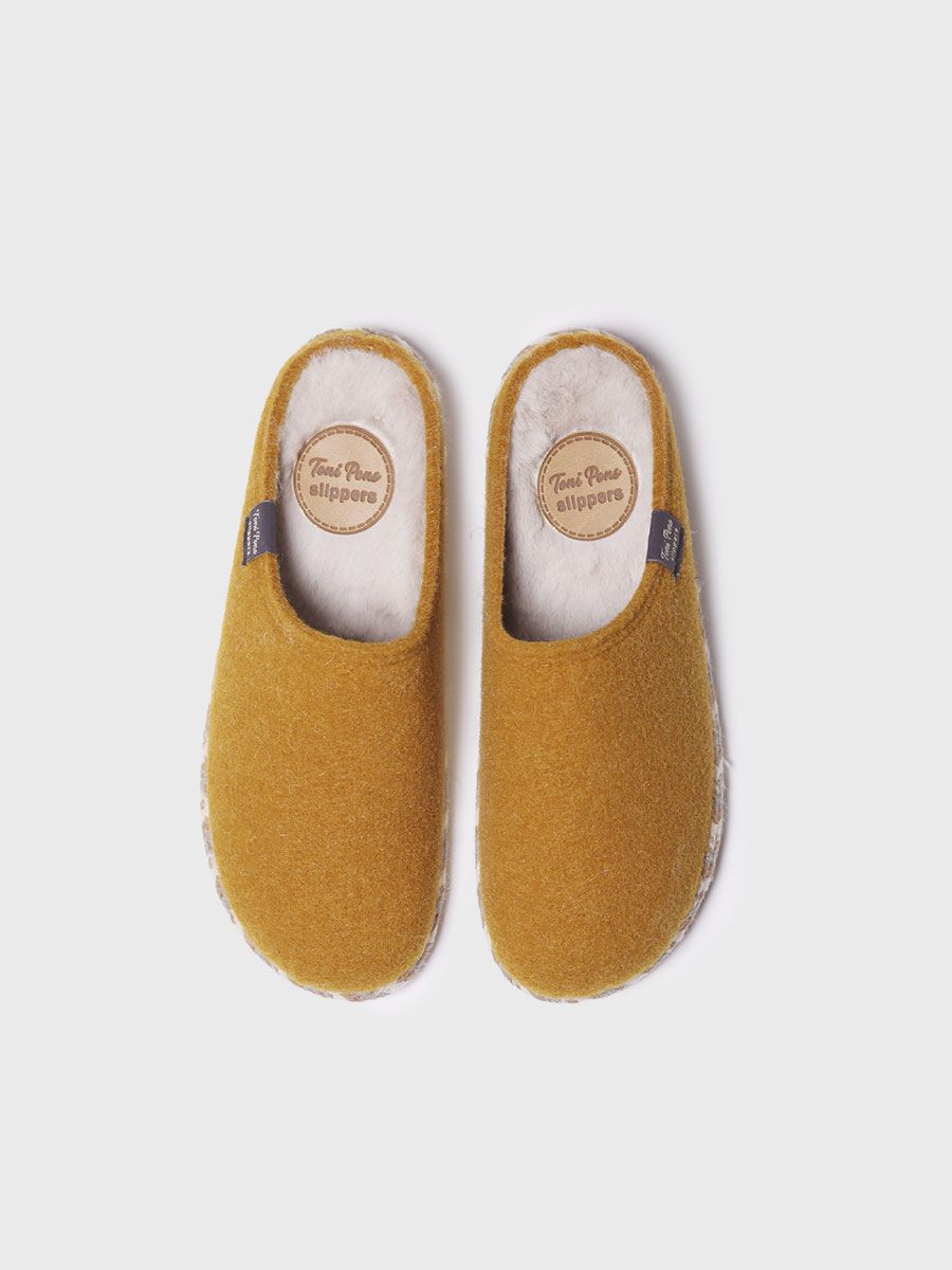 Women's slippers in felt in Ocre - DELI-FP-OCRE