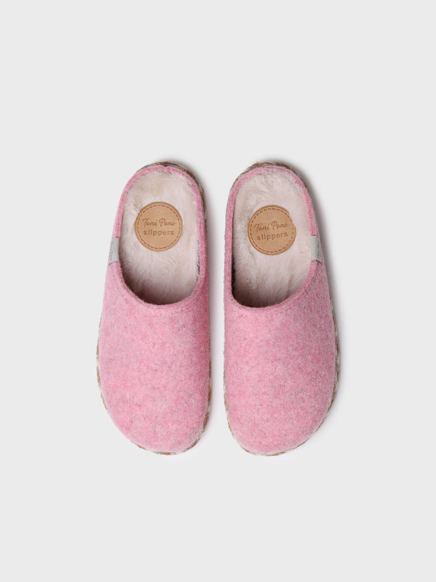 Women's slippers in felt in Pink - DELI-FP-PINK