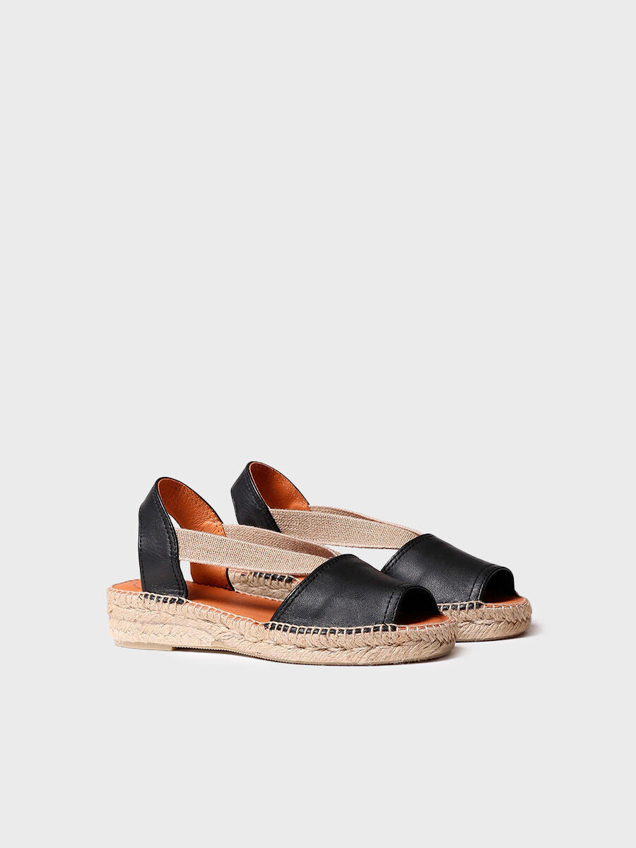 Flat leather sandal with elastics - ETNA-BLACK