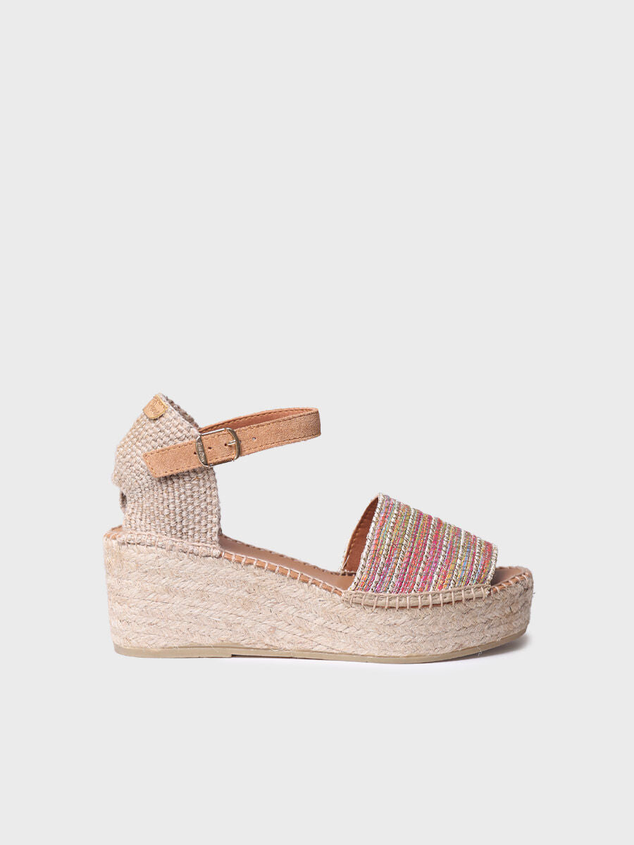 Women's peep toe espadrilles in MULTIcoloured fabric - IVET-CL-MULTI