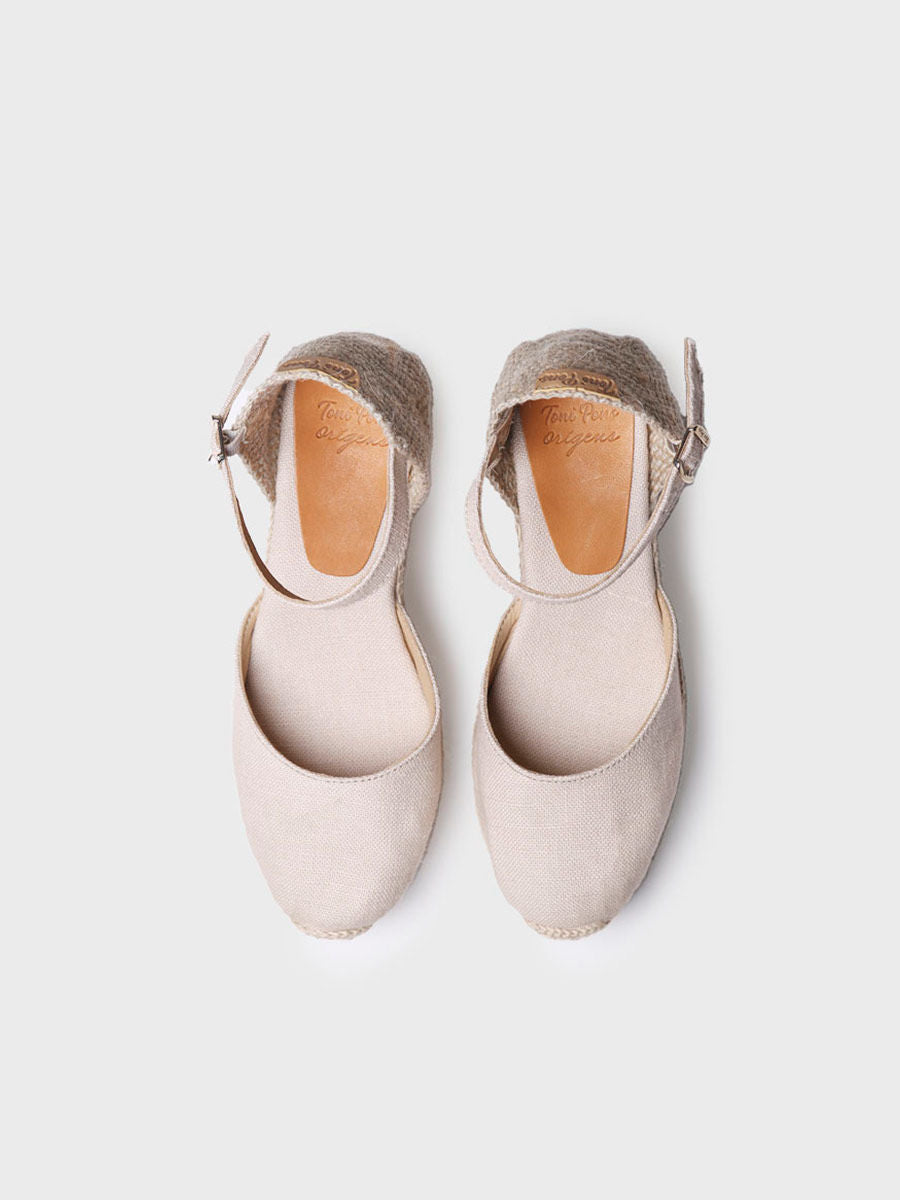 Women's linen wedge espadrilles - LAIA-NT-STONE