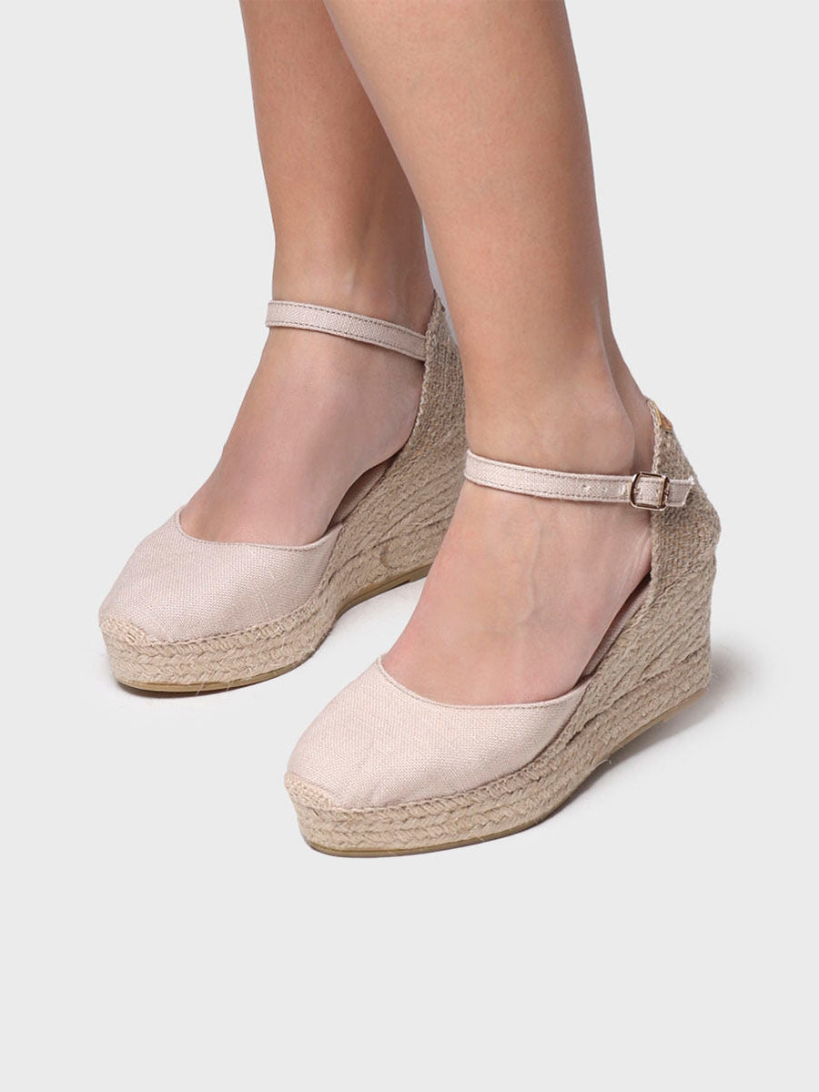 Women's linen wedge espadrilles - LAIA-NT-STONE