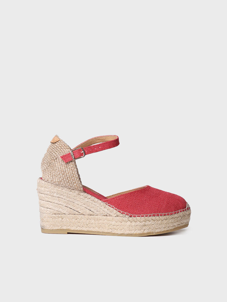 Women's linen wedge espadrilles - LAIA-NT-RED