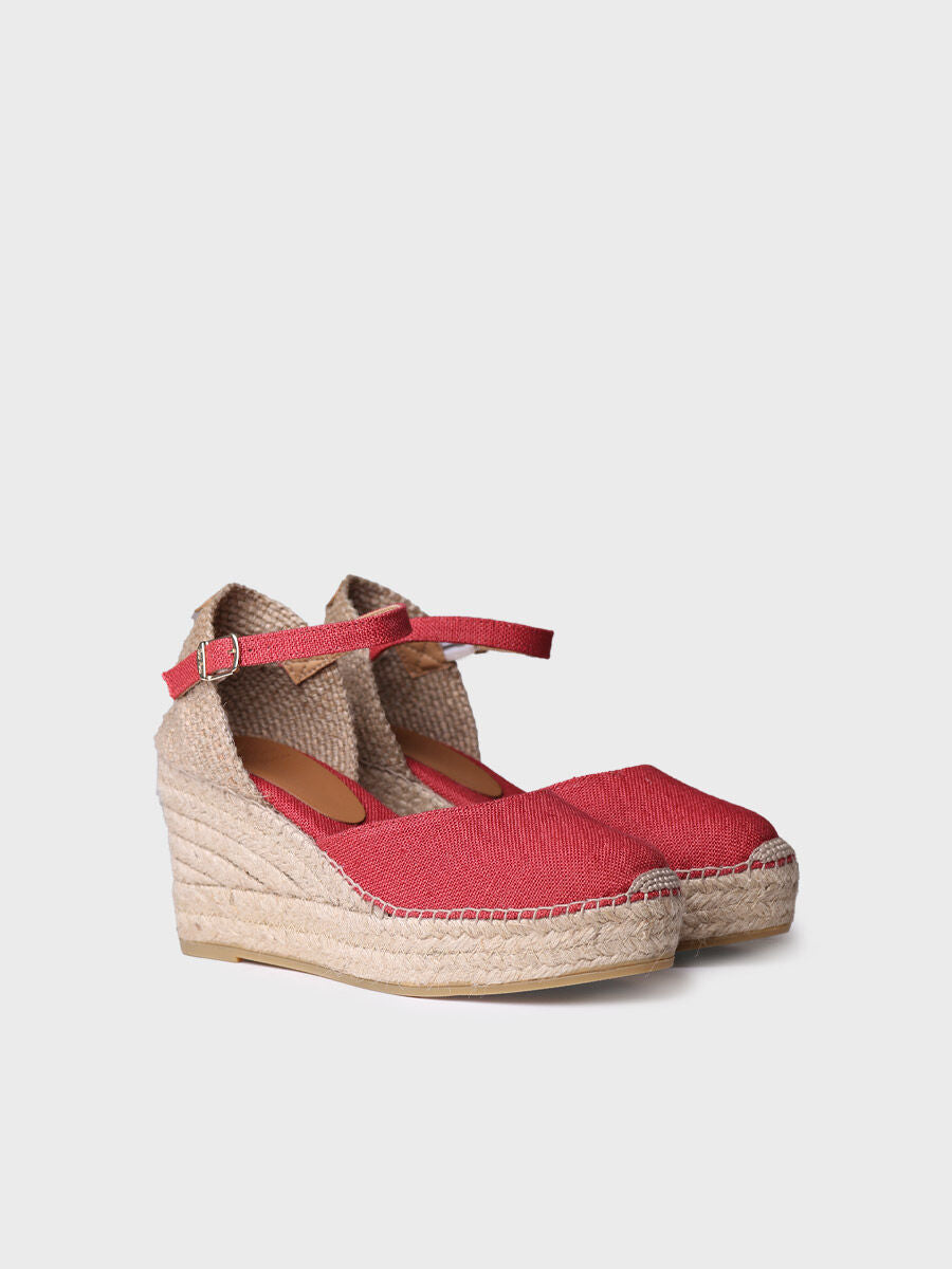 Women's linen wedge espadrilles - LAIA-NT-RED